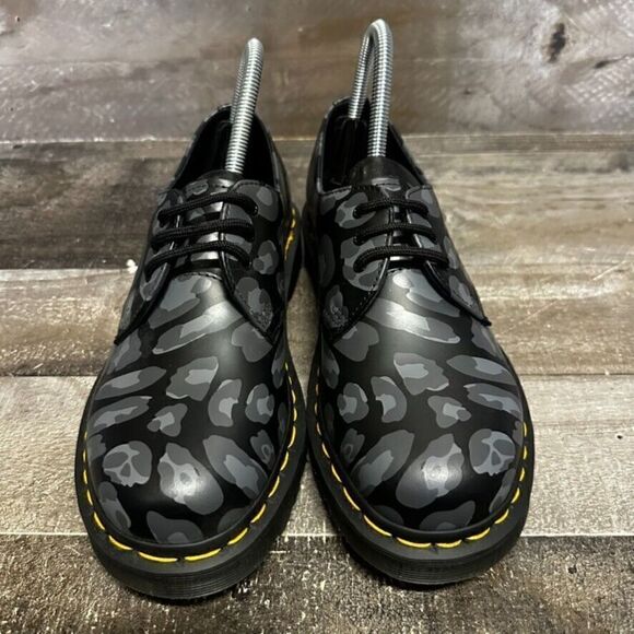 Doc Martens 1461 Men's 5 / womens 6 Skull Leopard Print Oxfords Black 27686 - Picture 4 of 8